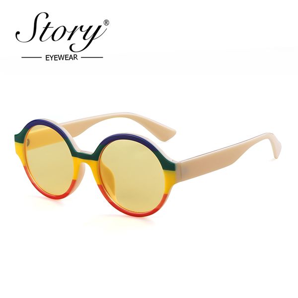 

story 2019 round sunglasses women man brand designer mix color oversized yellow lens sun glasses female mirror shades uv400, White;black