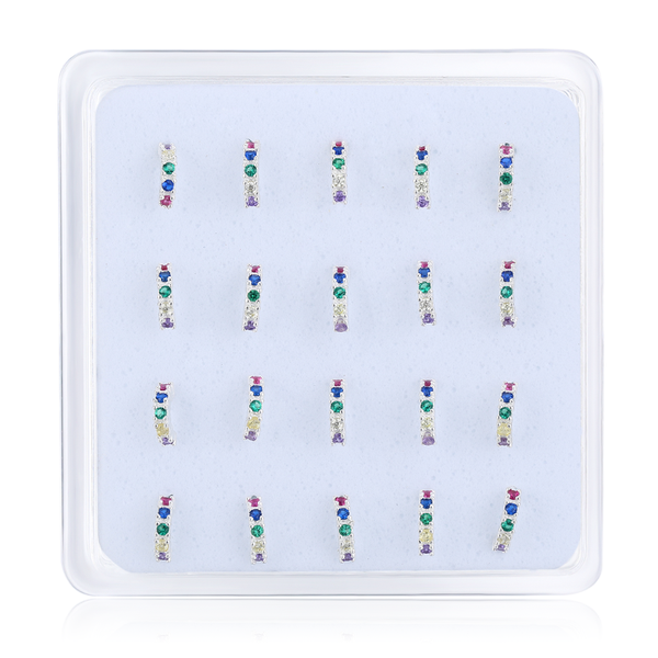 

20 pcs 925 sterling silver clear crystal nose rings&studs rainbow cz zircon colorful body jewelry women nose piercing ball end, Slivery;golden