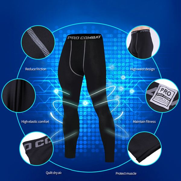 

mens fitness pants tight quick dry sports running workout leggings sal99, Black;blue
