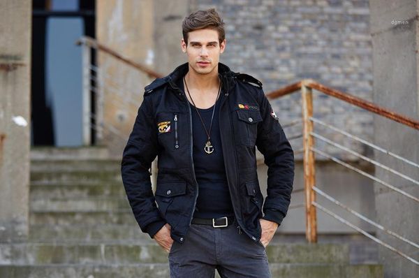 

cotton clothes males clothing panelled mens designer jackets fashion zipper mulit pockets mens coats casual warm, Black;brown