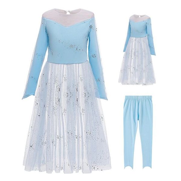 

kids cosplay party dress outfit princess dress and pants 2 pieces set sale american style cartoon frozen dress set girls clothing, White