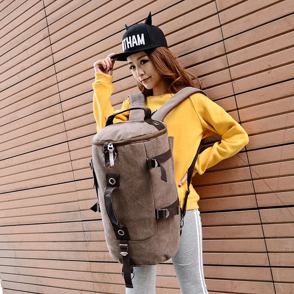 

new style travel mountaineering bag multi-functional casual canvas sports round barrel backpack outdoor computer bag