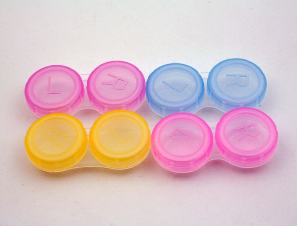 

plastic contact lens l+r cases box storage holder soaking container portable small lovely candy color travel container