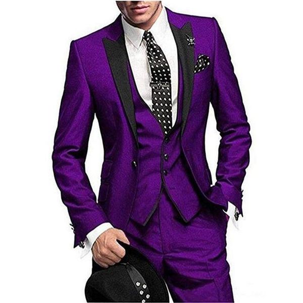 Alta Qualidade Um Botão Roxo Do Noivo Smoking Pico Lapela Ternos Dos Homens de Casamento / Prom / Jantar Melhor Homem Blazer (Jacket + Pants + colete + Gravata) W440