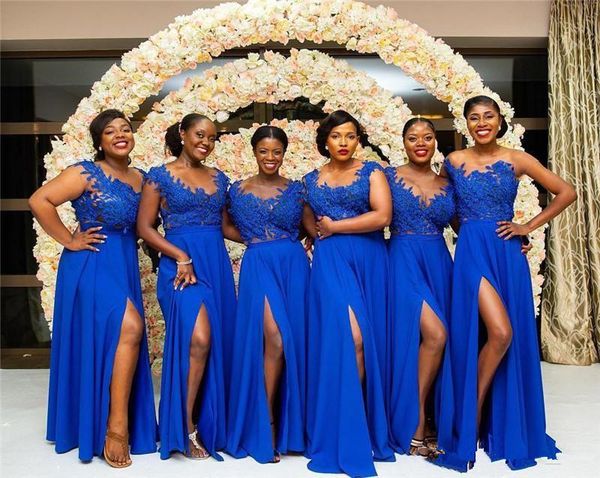 

bridesmaid dresses girls long royal blue front split a line plus size custom made lace appliqued beaded maid of honor gowns q109, White;pink