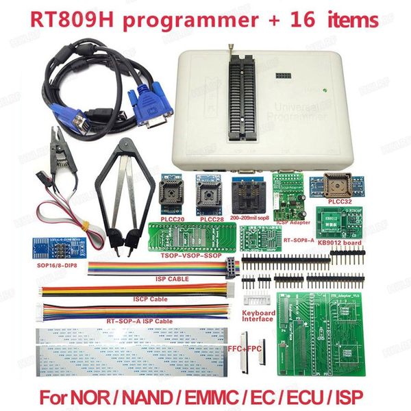 Freeshipping Original Universal RT809H EMMC-NAND FLASH Programador + 16 Itens COM CABELOS EMMC-NAND Frete Grátis