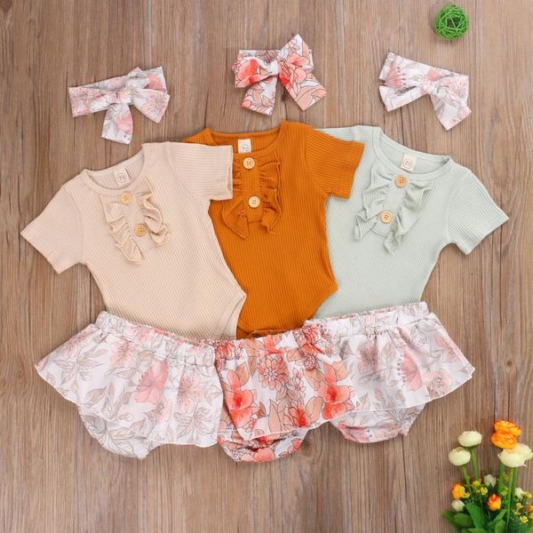 

citgeesummer newborn infant baby girls boys clothes sets letter print rompers+ruffles shorts pants + kids clothing outfits, White