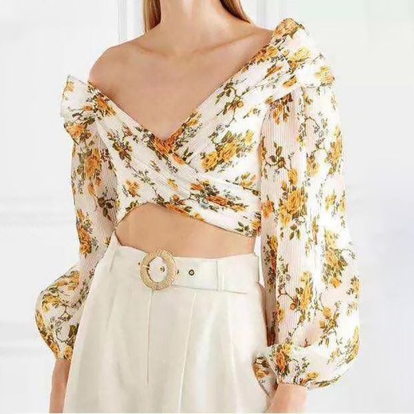 

2019 летние цветочные печати женщины блузку, White