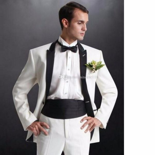 

fashionable white groom tuxedos,handsome slim fit men wedding groomsmen business party prom suits (jacket+pants+tie) w:874, Black;gray