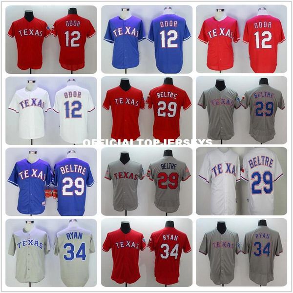 

new mens 12 rougned odor 29 adrian beltre 34 nolan ryan jerseys color white blue gray red, Black;blue