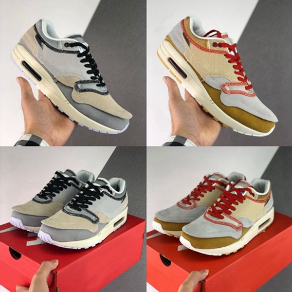 

new designer 87 inside out maxes 1 brown grey running shoes for men women sports sneakers des chaussures trainers outdoor zapatos size 36-45