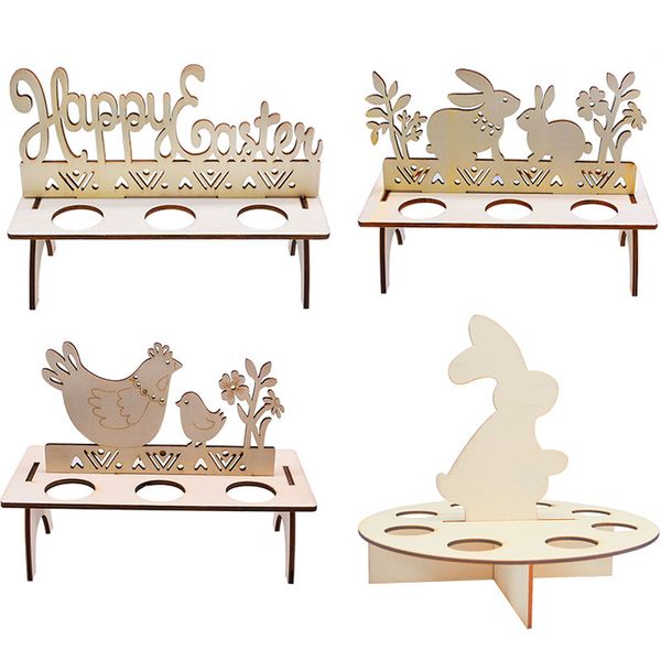 

1pcs wooden pattern easter egg shelve wooden egg rack holder for easter party ornament happy decorations stand