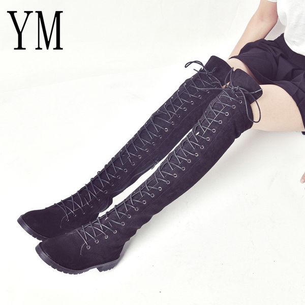 

big 43 women boots motorcycle boot winter ladies fashion square heel boots shoes over the knee thigh high suede long boots t200104, Black