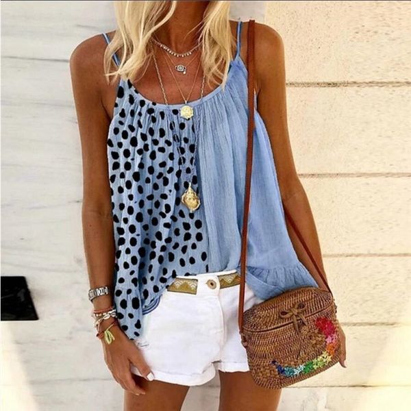 

fashion womens tanks spaghetti strap polka dot women camis chiffon patch work summer ladies plus size, White