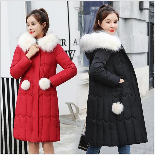 

new fashion warm winter jas women's big hair fat slim winter coat women hooded plus size 5xl long women's parka 252, Black