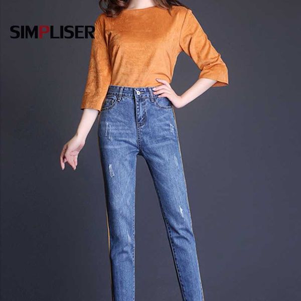 

skinny jeans pencil pants ripped jeans ladies high stretch high waist ankle length female pencil pants 2019 retro, Blue