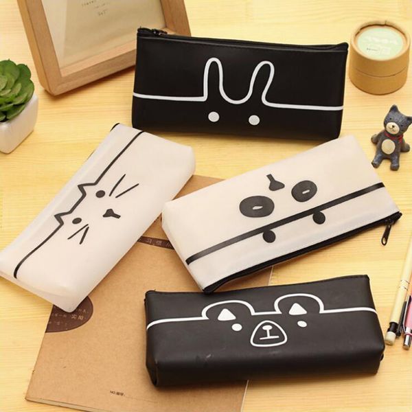 

jelly cartoon animal pencil case office stationery and school supplies high capacity pu material pencil bag 1pcs