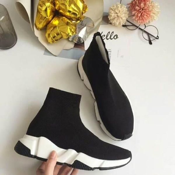 

2019 new fashion quality knit socks shoes speed trainer high race runnersmens womens sneakers black white slip-on triple s casual shoes c13