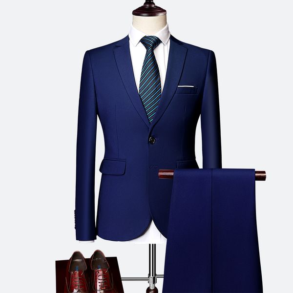 

asia size s-6xl formal men blazer jacket and pants 10 color selection mens dress two piece set 2019 mens suits, White;black