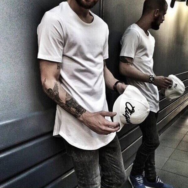

extended t shirt longline hip hop tee shirts justin bieber swag clothes designer harajuku rock t shirt homme short sleeves men, White;black