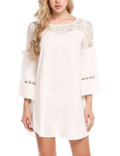 

acevog women's 3/4 sleeve lace chiffon patchwork loose summer casual dress, Black;gray