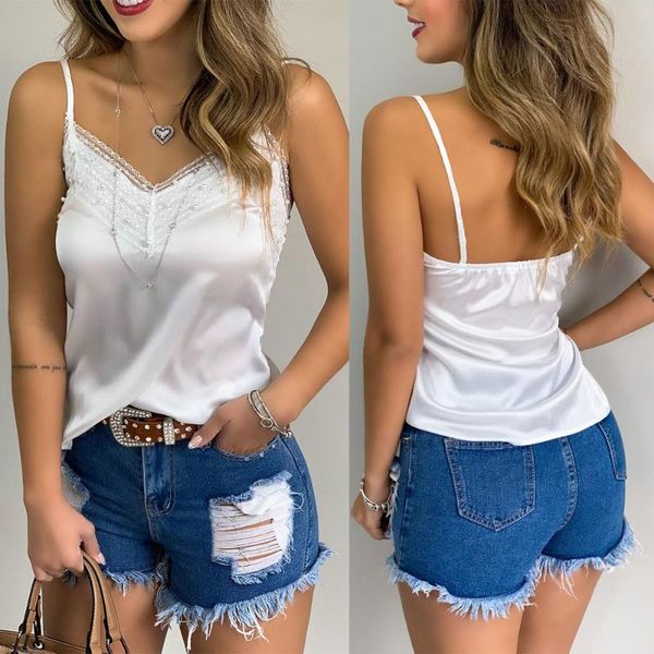 

fashion womens v neck tank vest ladies camisole summer camis beading us, White