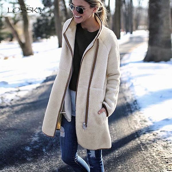 

woolen blend women long sleeve stitching autumn winter long coat turtleneck zipper warm plush outwear streetwear, Black