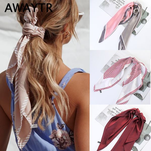 

awaytr spring sweet long ribbon scrunchie women hair scarf print girls headband hair rubber hairband ropes accessories