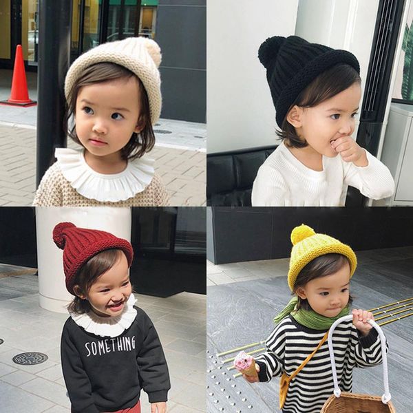 

12colors cute baby knitted hat fashion kids warm winter soft fur pom ball caps candy color crochet beanie cap fa3172