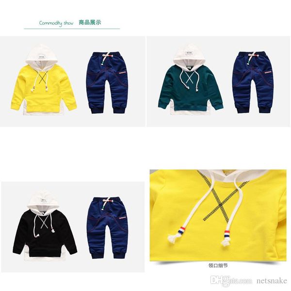 

2019 america and europe pop spring style cotton round collar hoodies 5# pattern suit with long sleeve and trousers for boys and girls, White