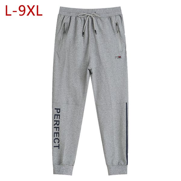 

9xl men cotton thin sweatpants spring autumn big size male loose elastic straight pants tracksuit joggers baggy trousers cf199, Black