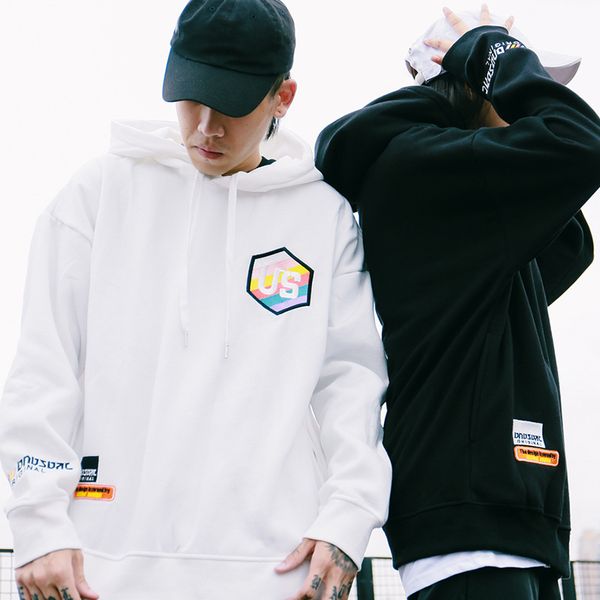 

fashion 2019 us embroidery fleece pullover hoodies men/women casual hooded streetwear sweatshirts hip hop harajuku male, Black