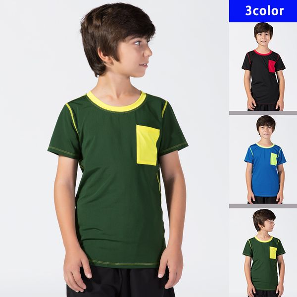 

running jerseys 2021 boys short sleeve bottoming shirt sports training suit fitness clothes color matching t-shirt, Black;blue