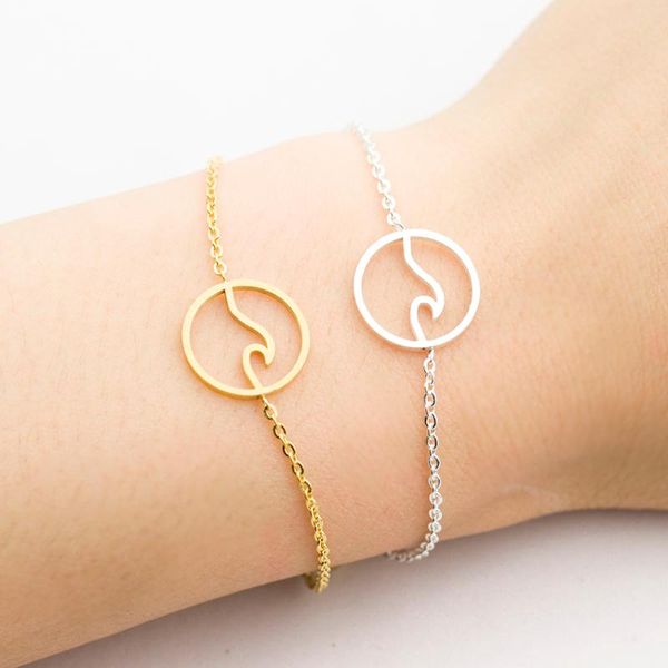 

bracelet femme simple wave bracelets for women's fashion beach party jewelry stainless steel gold color charm chain bijoux gifts, Black