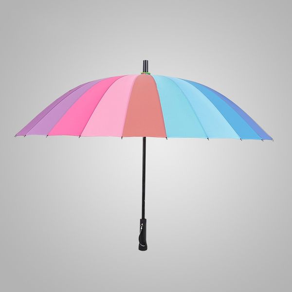 

rainbow umbrella long handle 24k straight windproof colorful pongee umbrella women men sunny rainy umbrella parasol dhl fa1991