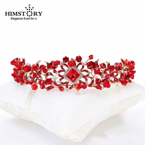 

baroque gold vintage red crystal bridal tiaras wedding hair accessories rhinestone pageant prom crown for bride headbands, Golden;white