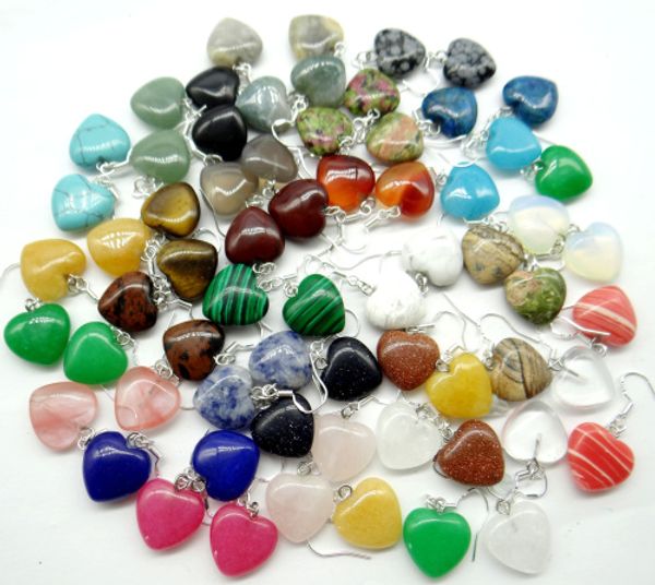 

natural stone lapis quartz crystal turquoises heart-shaped charms earring for diy jewelry making earring pendant accessories, Silver