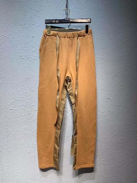 

men streetwear drawstring patchwork track sweatpants, Black