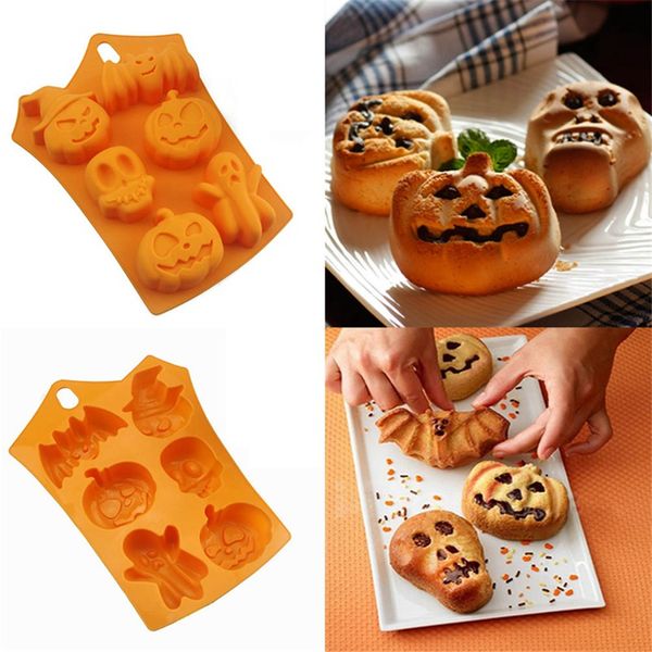 

halloween silicone baking molds nonstick cake molds muffin mold pumpkin bat skull ghost shape ice cookies chocolate mold baking tools jk1909
