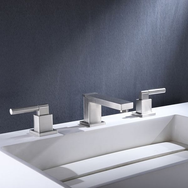 

double handle bathroom faucet in matte finish deck mounted 3 holes l-shaped