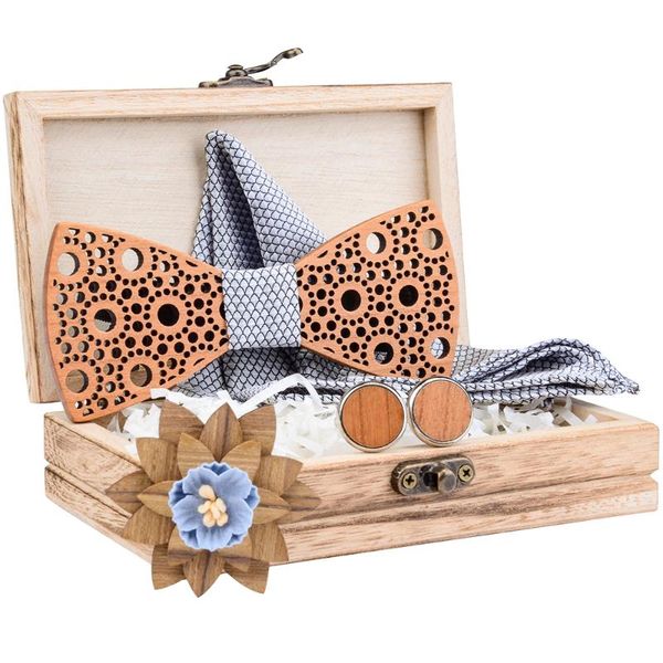 

mens wooden bow tie set for wedding suit wood bowties brooch handkerchief cufflinks set gravatas slim shirt hanky neck ties, Black;blue