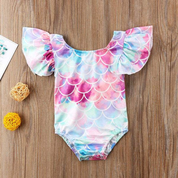 

2019 fashion trend cute toddler kid baby girl mermaid swimwear swimsuit summer holiday ruffles new bikini bathing suit clothes