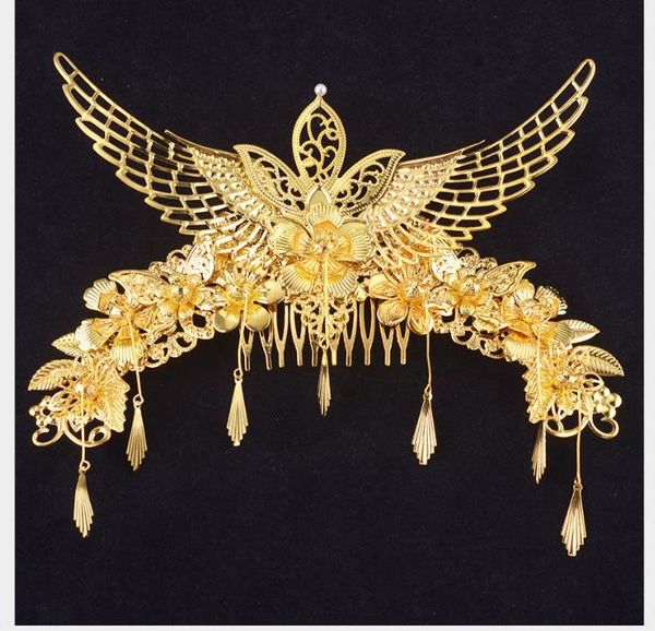 

phoenix crown marriage headdress hair hoop ancient chinese dress hairpin jewelry, Slivery;golden