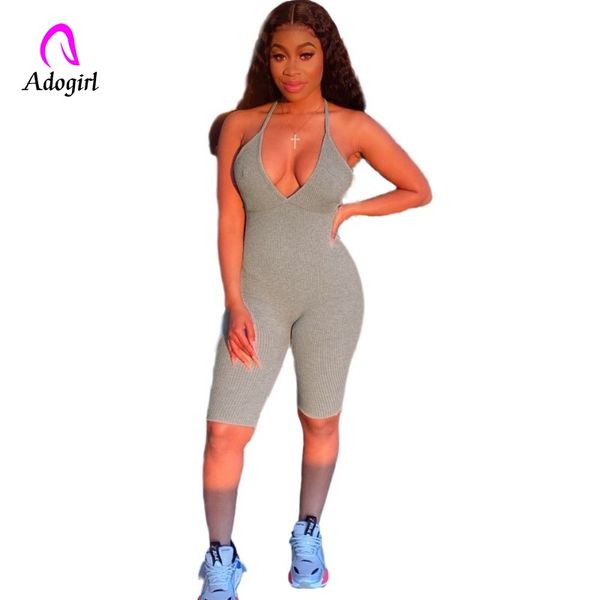 

fitness women summer bodysuits strap v-neck sleeveless biker shorts rompers workout jumpsuits one piece skinny playsuits, Black;white