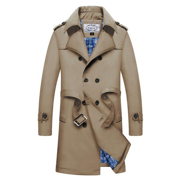 

men long trench coats autumn winter business double breasted sashes designer coats outerwear, Tan;black
