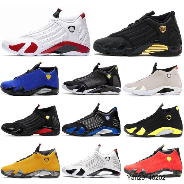 

original classic 14s basketball shoes size 7-13 university gold black toe candy cane 14 men athletic sports sneakers outdoors rree shipping