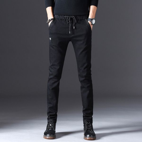 

men black jeans 2019 spring hop hop skinny ripped stretch slim fit straight pants men casual elastic jeans plus size, Blue