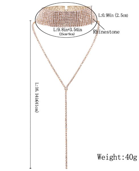 

4 color european and american fashion personality jewelry popular necklace choker tide female rhinestone necklaces full diamond necklace, Golden;silver