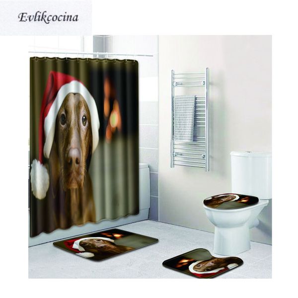 

4pcs dog red santa hat banyo paspas bathroom carpet toilet bath mat set non slip tapis salle de bain alfombra bano