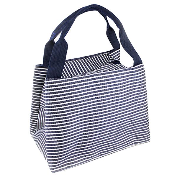 

stripe lunch box carry bag for travel picnic navy blue, Blue;pink